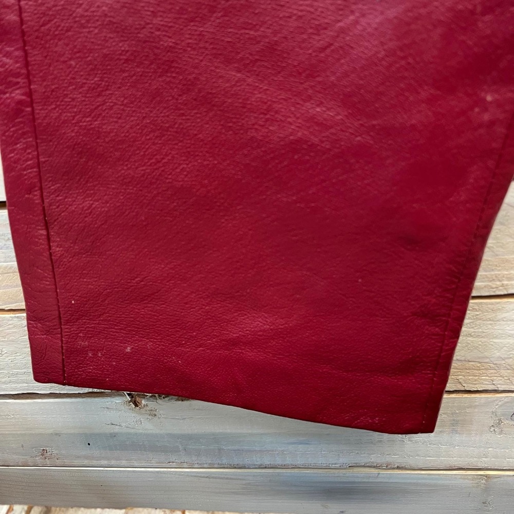 Vintage Red Leather Pants Straight Leg High Rise Minimalist 90s Size 8 - Picture 6 of 10